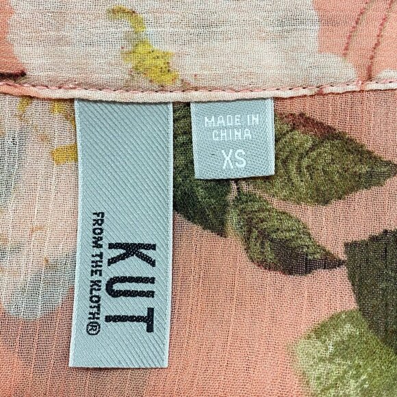 KUT FROM THE CLOTH Women Jasmine Top Size XS Orange Sheer Casual Floral 68-9 - Picture 7 of 13